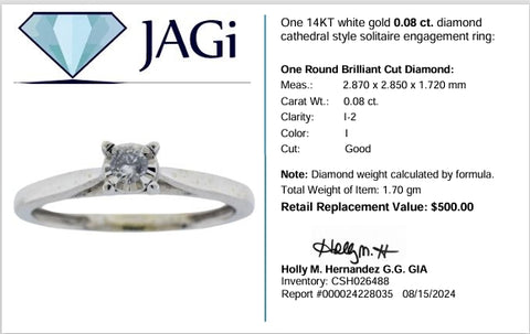 14K White Gold Diamond Cathedral Style Solitaire Engagement Ring