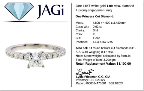 14Kt White Gold Diamond 4-prong Engagement Ring