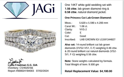 14KT White Gold Lab Grown Diamond Engagement Ring & Natural Diamond Band