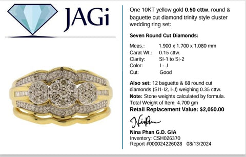 10K Yellow Gold Trinity Cluster Diamonds Wedding Ring Set