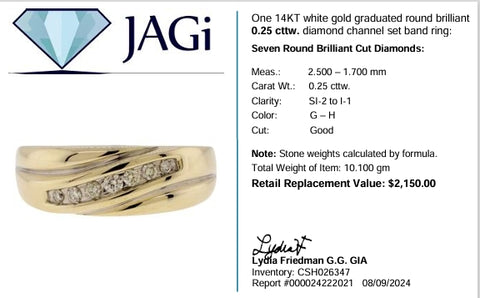 14K White Gold Graduated Round Brilliant Diamond Channel Ring