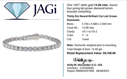 14K White Gold Lab-grown Diamond Tennis Bracelet 7"