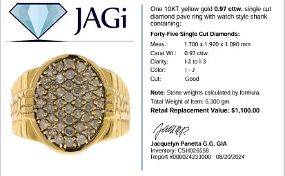 10K Yellow Gold Diamond Pave Ring with Watch Style Shank