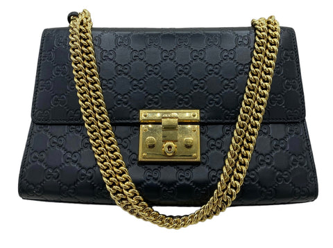 Gucci Padlock Shoulder Bag Guccisima Leather Medium in Black