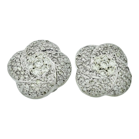 14K White Gold Diamond Pave Flower Motif Stud Earrings w/ Friction Backs