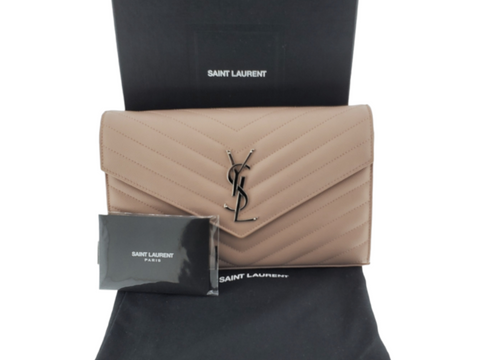 Saint Laurent Monogram Large Wallet On Chain In Grained Leather Vintage Peach