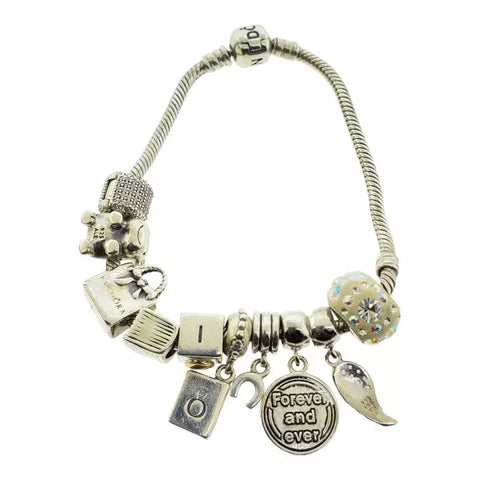 Pandora Snake Chain Charm Bracelet with 10 Charms 925 Silver 42.5g 7.5"