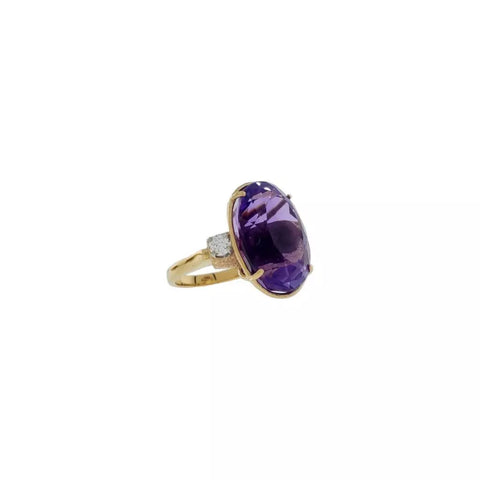 14K Yellow Gold Oval Amethyst & Diamond Cathedral Style Fashion Ring Size 4.5