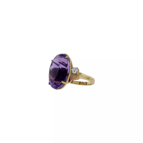 14K Yellow Gold Oval Amethyst & Diamond Cathedral Style Fashion Ring Size 4.5