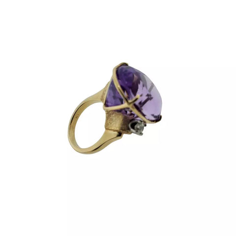 14K Yellow Gold Oval Amethyst & Diamond Cathedral Style Fashion Ring Size 4.5