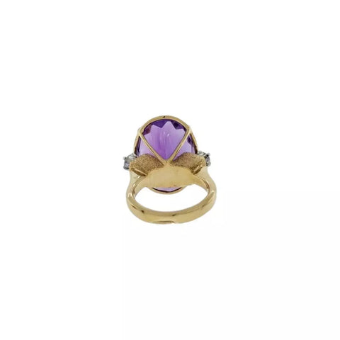 14K Yellow Gold Oval Amethyst & Diamond Cathedral Style Fashion Ring Size 4.5