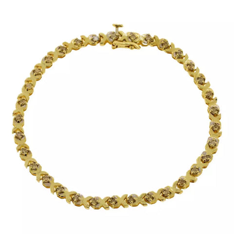 14KT Yellow Gold 0.76 cttw. Round Brilliant Cut Diamond X Link Bracelet. 5"