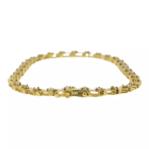 14KT Yellow Gold 0.76 cttw. Round Brilliant Cut Diamond X Link Bracelet. 5"