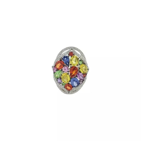 14Kt White Gold Multicolor Natural Sapphire &  Diamond Ring Size 7