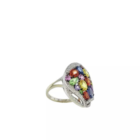 14Kt White Gold Multicolor Natural Sapphire &  Diamond Ring Size 7