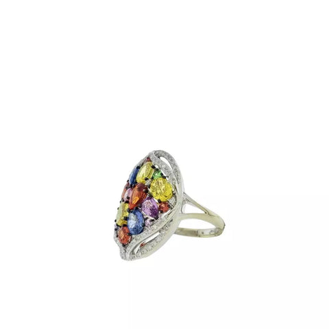 14Kt White Gold Multicolor Natural Sapphire &  Diamond Ring Size 7