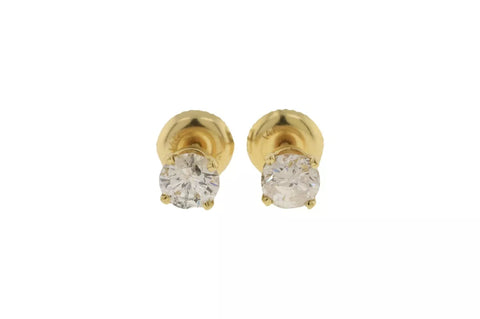 14KT Yellow Gold Diamond Stud Earrings - Classic Four Prong