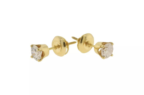 14KT Yellow Gold Diamond Stud Earrings - Classic Four Prong