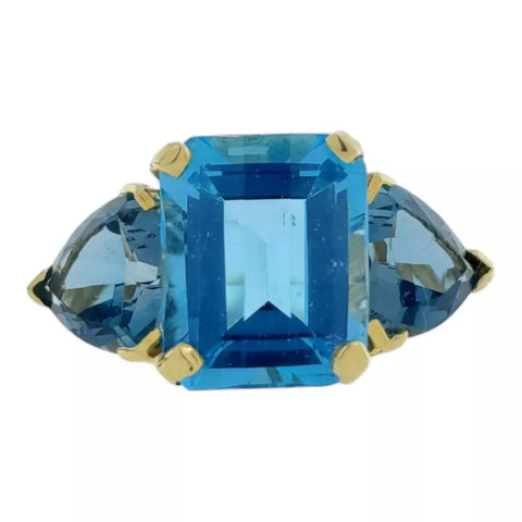 14K Yellow Gold 5g Blue Topaz Trinity Ring 12.01cttw Size 6