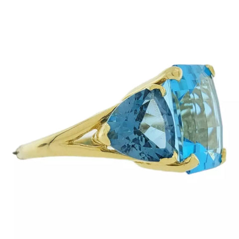 14K Yellow Gold 5g Blue Topaz Trinity Ring 12.01cttw Size 6