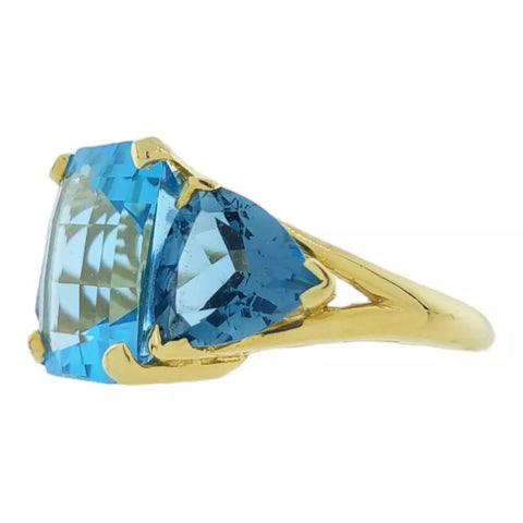 14K Yellow Gold 5g Blue Topaz Trinity Ring 12.01cttw Size 6