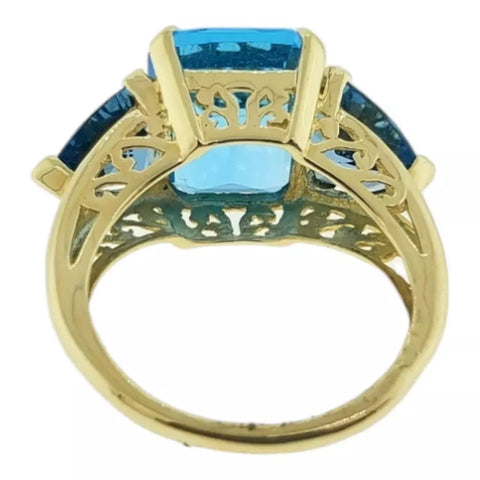 14K Yellow Gold 5g Blue Topaz Trinity Ring 12.01cttw Size 6