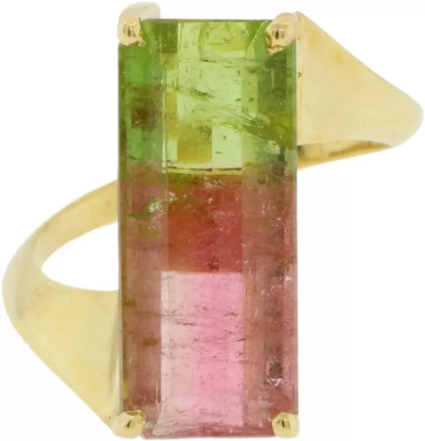 14K Yellow Gold Watermelon Tourmaline 4.1g Ring Size 4