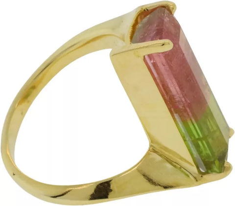 14K Yellow Gold Watermelon Tourmaline 4.1g Ring Size 4