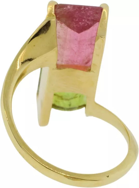 14K Yellow Gold Watermelon Tourmaline 4.1g Ring Size 4