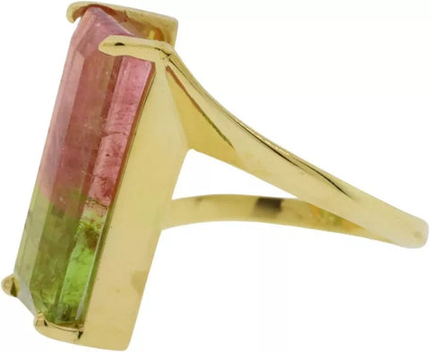 14K Yellow Gold Watermelon Tourmaline 4.1g Ring Size 4