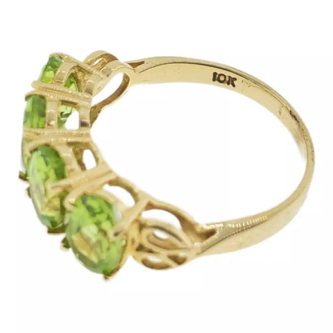 10K Yellow Gold Peridot 3.56Ctw 3G Ring Size 7