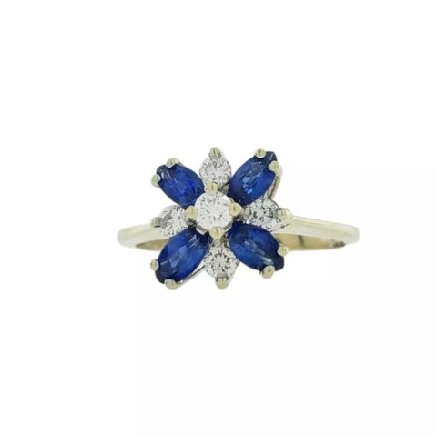 14K White Gold Marquise Cut Sapphires and Diamonds 2.6G Ring Size 6