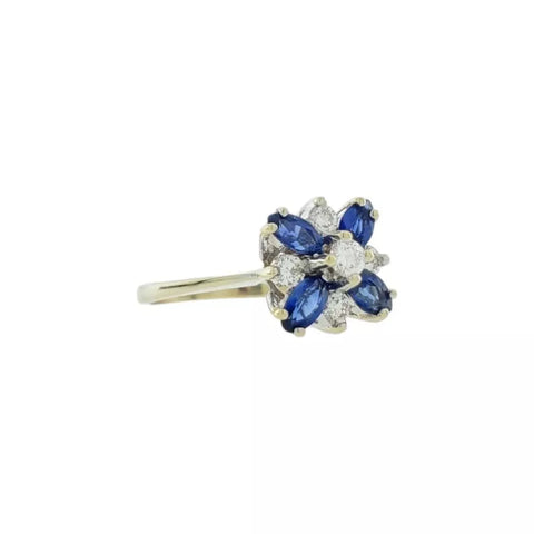 14K White Gold Marquise Cut Sapphires and Diamonds 2.6G Ring Size 6