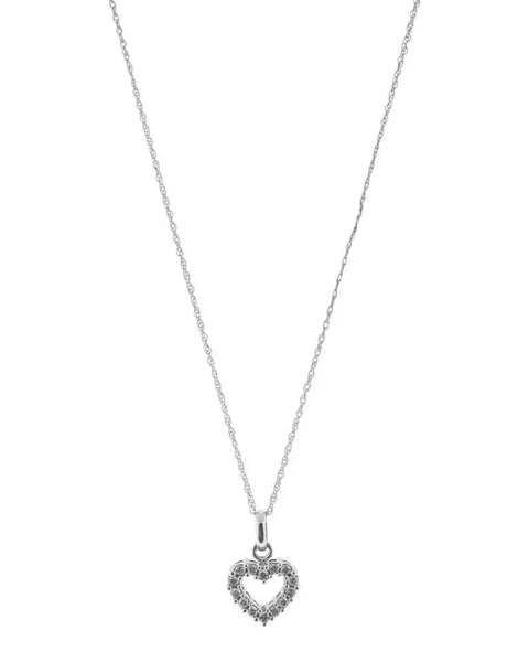 14K White Gold Diamonds Heart Pendant W/ Chain