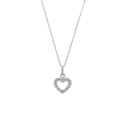 14K White Gold Diamonds Heart Pendant W/ Chain