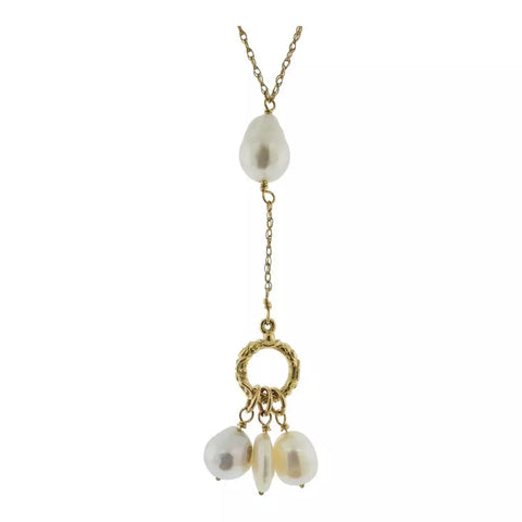 14K Yellow Gold Pearl Toggle Necklace 6.9g