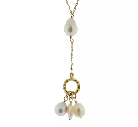 14K Yellow Gold Pearl Toggle Necklace 6.9g