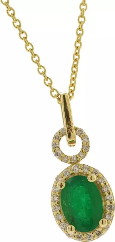 14K Yellow Gold Natural Emerald & Diamond Pendant with 14K Yellow Gold Chain