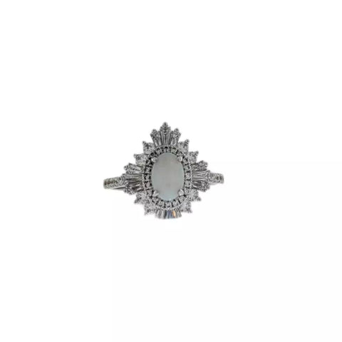 14K White Gold Opal and CZ Halo Style Ring Size 7