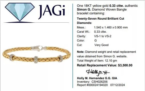 18Kt Yellow Gold Simon G. Diamond Woven Bangle Bracelet