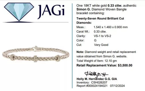 18Kt White Gold Simon G. Diamond Woven Bangle Bracelet