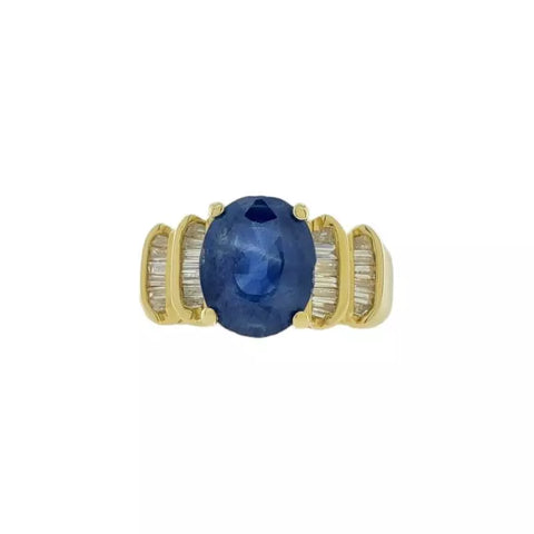 14KT Yellow Gold Diamond & Natural Blue Sapphire Fashion Ring