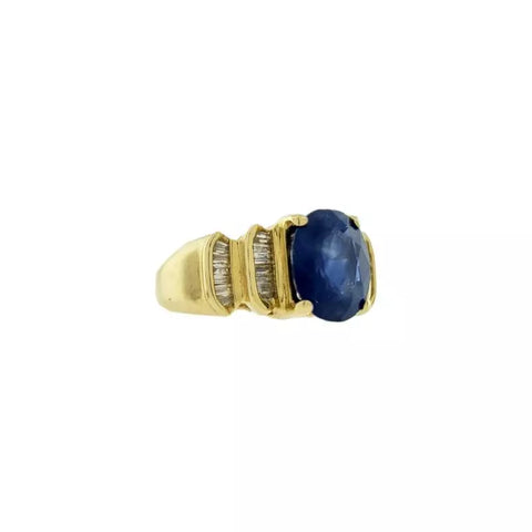 14KT Yellow Gold Diamond & Natural Blue Sapphire Fashion Ring