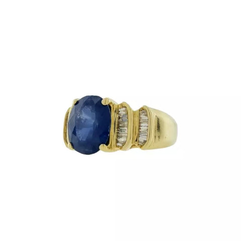 14KT Yellow Gold Diamond & Natural Blue Sapphire Fashion Ring