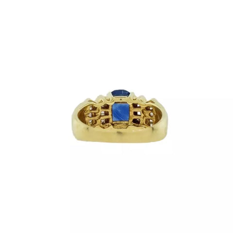 14KT Yellow Gold Diamond & Natural Blue Sapphire Fashion Ring