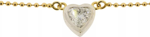 14K Yellow & White Gold Bezel Set Heart Shaped Diamond Beaded Necklace