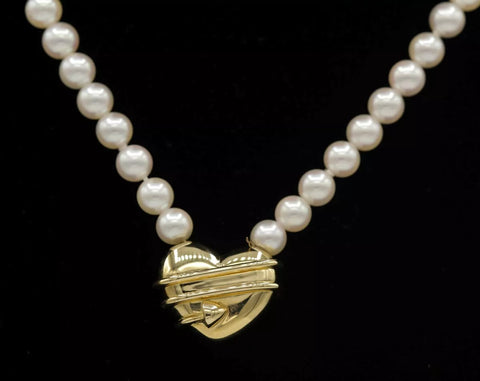 Tiffany & Co Cupid's Arrow & Heart 18k Yellow Gold with Cultured Pearl Necklace