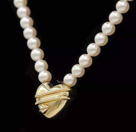 Tiffany & Co Cupid's Arrow & Heart 18k Yellow Gold with Cultured Pearl Necklace