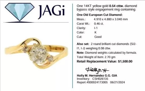 14K Yellow Gold Diamond Bypass Engagement Ring