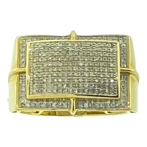10KT Yelllow Gold .38cttw Diamond Pave Rectangular Style Statement Ring Size 10